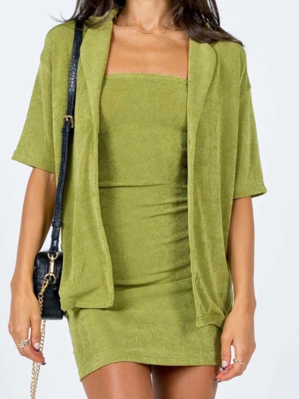 Princess Polly Misha Dress and Button Down Shirt Set in Green